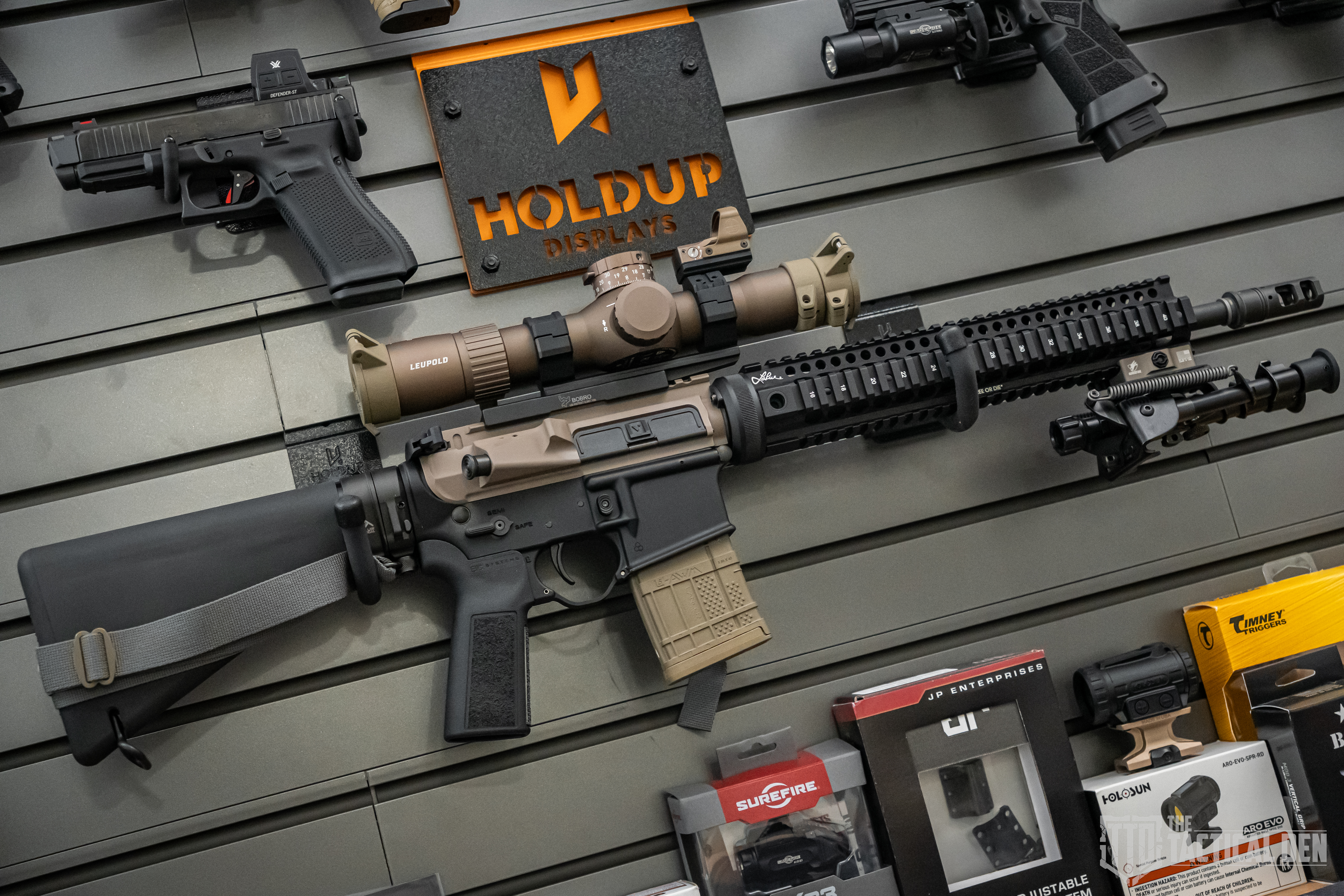 14.5" Mini Recce Build on Hold Up Displays Wall, Two Tone Rifle folding stock